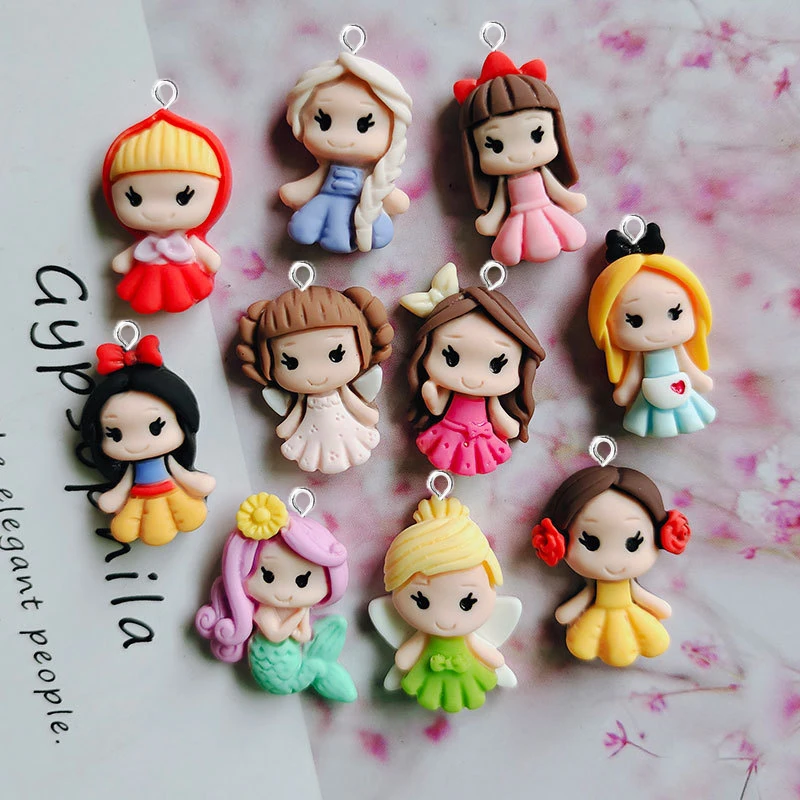 

Mix 10pcs/pack Resin Flatback Cartoon Elf Earring Charms Cute Princess Pendant For Keychain Necklace DIY Jewelry Making W31