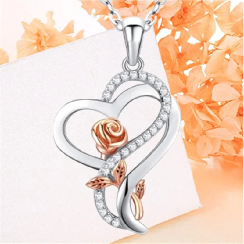 

Модное Двухслойное ожерелье из циркония в форме сердца розы роскошное свадебное ювелирное изделие для пары ожерелья для помолвки для женщи...