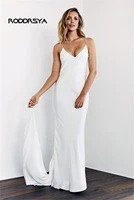 simple mermaid boho wedding dresses sexy backleess 2022 spaghetti strap satin chiffon bridal gowns v neck beach vestido de noiva