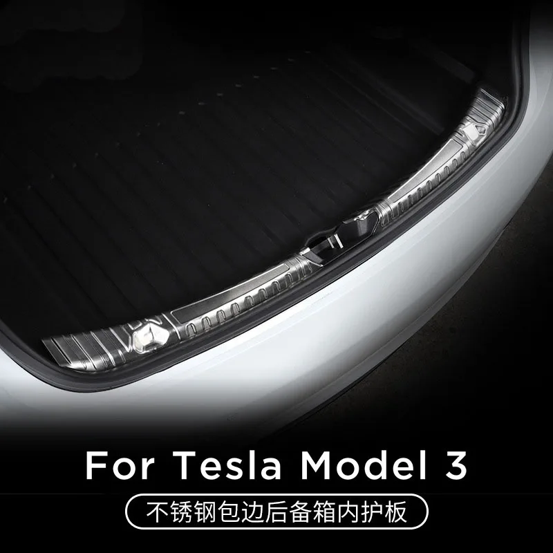 

Внутренняя защита для багажника Tesla Model 3 из нержавеющей стали, модель 3 2022, внутренняя защитная пластина заднего бампера автомобиля, отделка,...