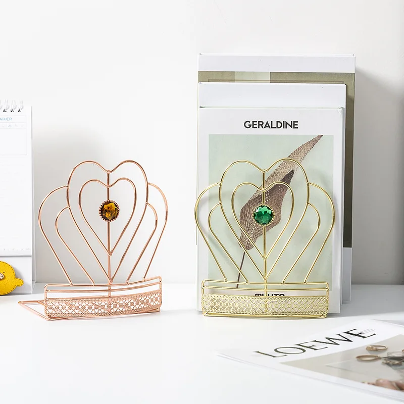 

L Bookends,Creative Crown Plating Metal Desk Organiser Bookcase Baffle For Student Desk,Office & Study Room Supplies ZS-09