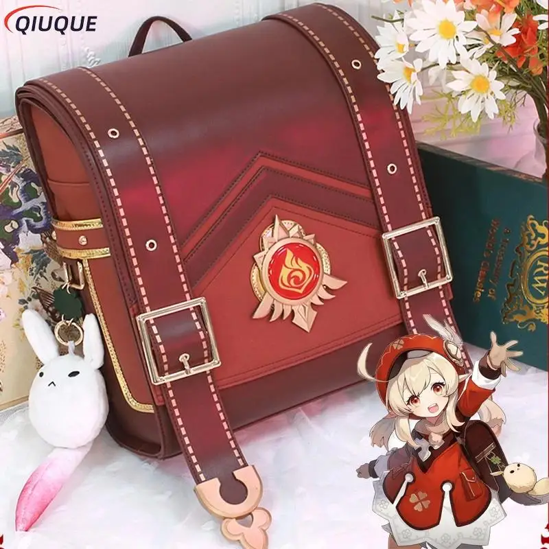Pre-sale Anime Game Genshin Impact Klee Spark Knight Girls Cute PU Leather Backpack Women Cosplay Costume Accessories Props