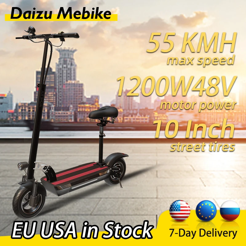 

1200W48V Electric Scooter with Seat 55KM/H Maximum Speed 10inch Tires Flodable Scooter Single Drive 60KM Range электросамокат