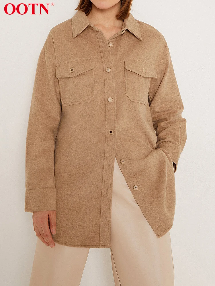 

Женская блузка с карманами и отворотом OOTN, винтажный Топ с длинным рукавом, осень 2022