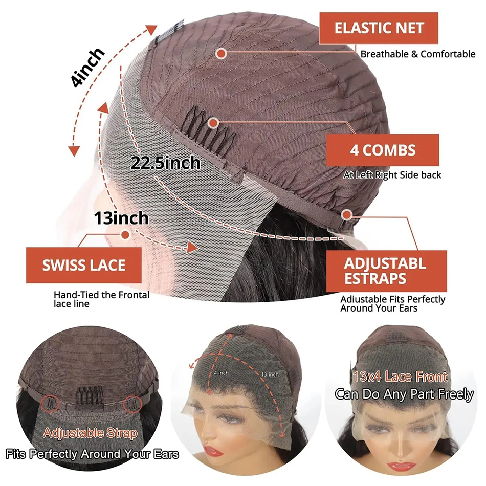 Черный Натуральный 20-дюймовый Фронтальный Парик Шнурка Прозрачное Швейцарское