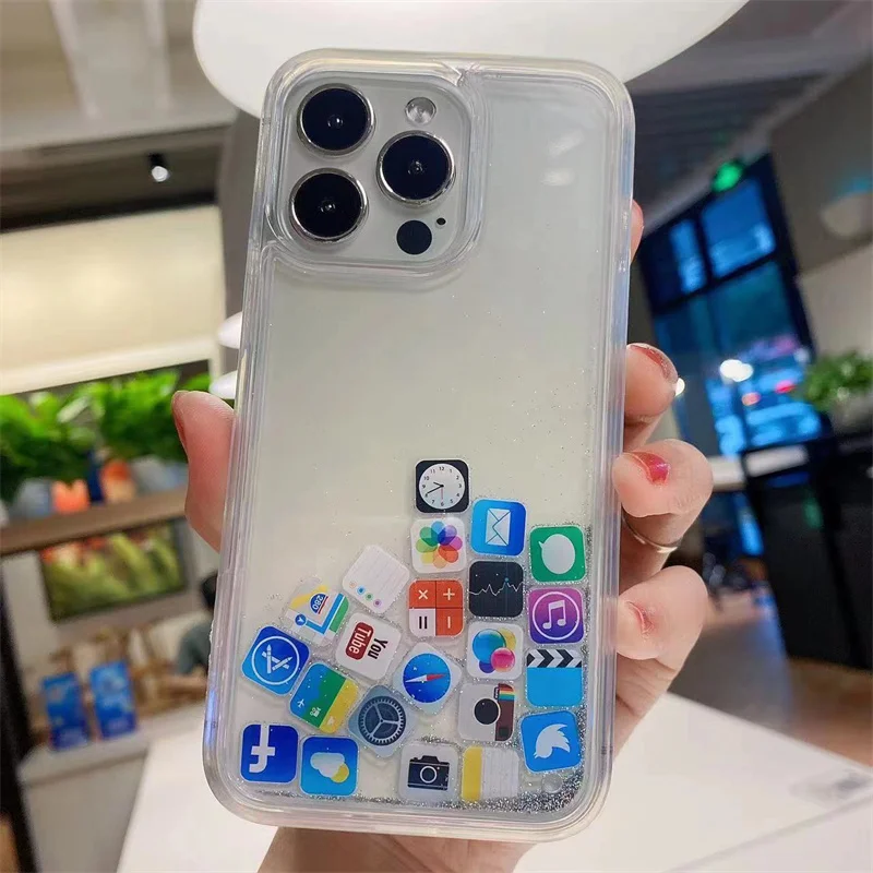 Чехол для Apple iphone 13/14 pro Max, чехлы для телефонов с изображением иконы и зыбучих песков, креативный плавающий раздвижной чехол для iphone 11 12 13 14 Pro XR XS