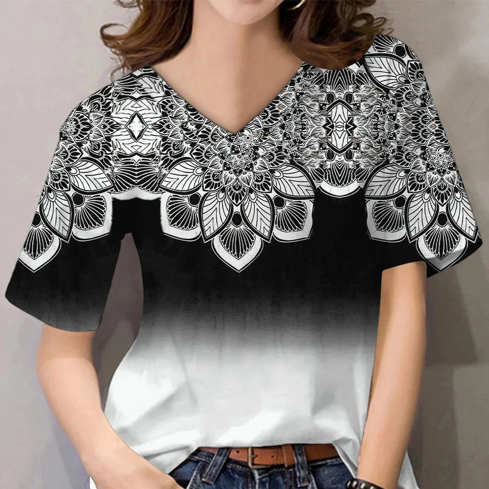 

Women's T-shirts 3d Fashion Geometry Patterns Print Tops Summer Cheap Casual Harajuku Female Clothing V-neck Short Sleeve Tees