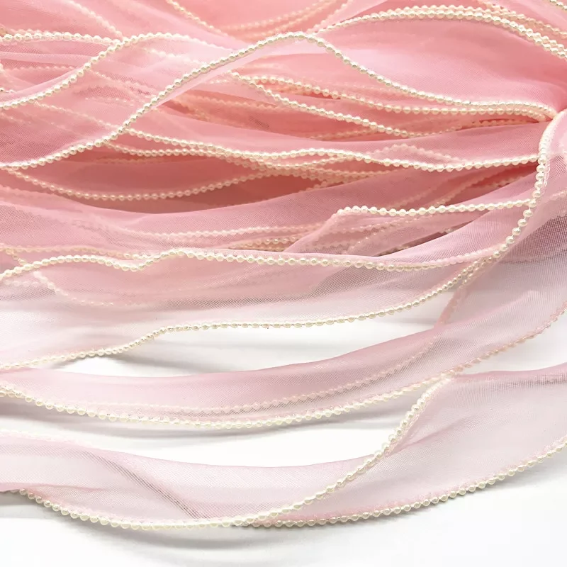 

New 40mm Beads Chain Edge Wave Silk Organza Ribbon Bow Material for Hair Ornament Gift Wrapping Decoration Lace Ribbons