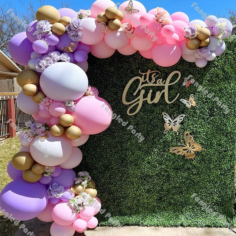 

119pcs Purple Pink Balloon Arch Kit Chrome Gold Baby Shower Balloons Garland Gender Reveal Birthday Party Favors Balloon Chain