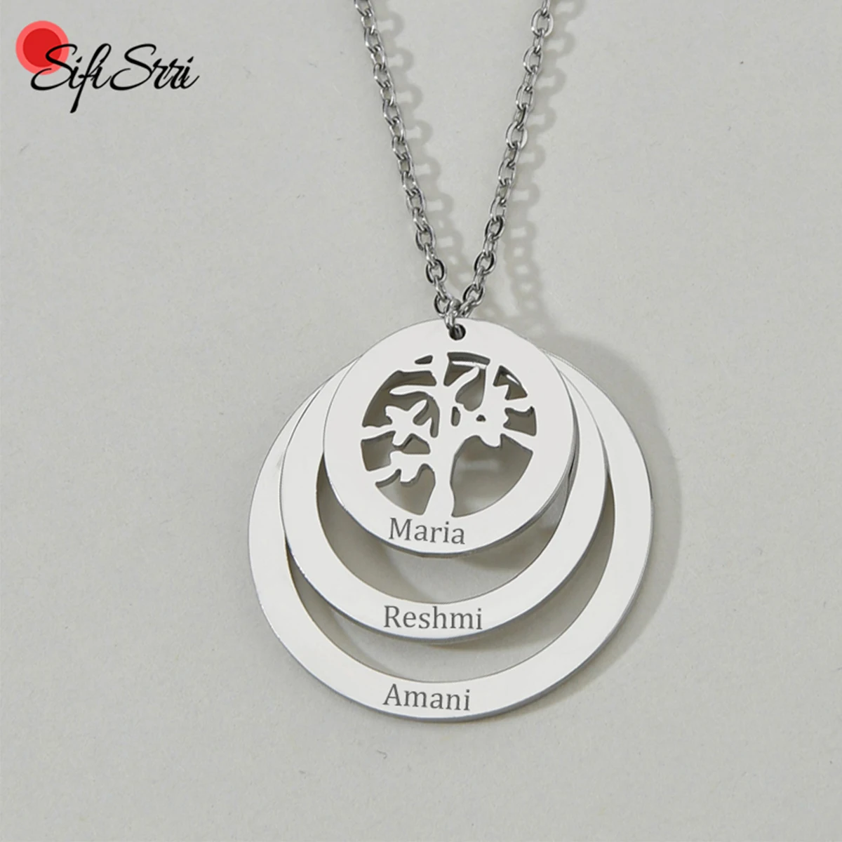 

Sifisrri Personalized Engrave Family Names Necklaces for Women Men Stainless Steel Custom Lifetree Choker Chain Jewelry Gift