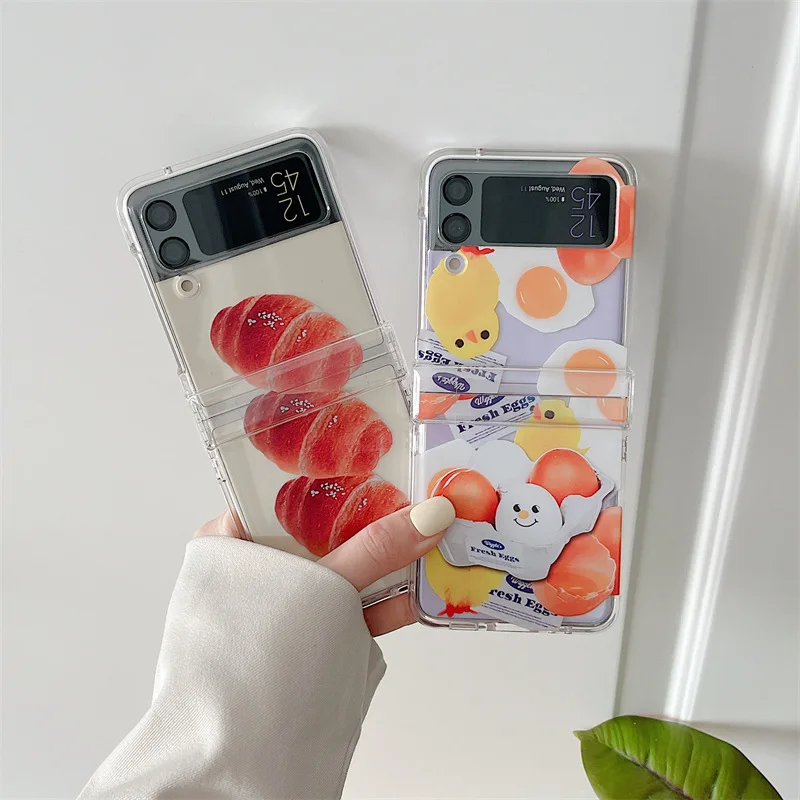 

Cute Transparent Bread and Eggs Phone Case for Samsung Galaxy Z Flip 3 5G Hard PC Back Cover for ZFlip3 Case Protective Shell