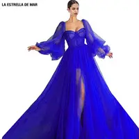 Blue Evening Dress Long Luxury 2022 Puffy Sleeve Tulle Sexy Sweetheart Corset Vestido Elegante Mujer Para Fiesta Maxi Prom Gowns