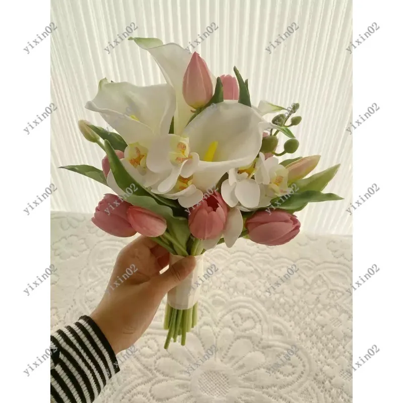 Фото Букет из искусственных тюльпанов и калл Real Touch для свадьбы, реквизит для фотосессий №3
