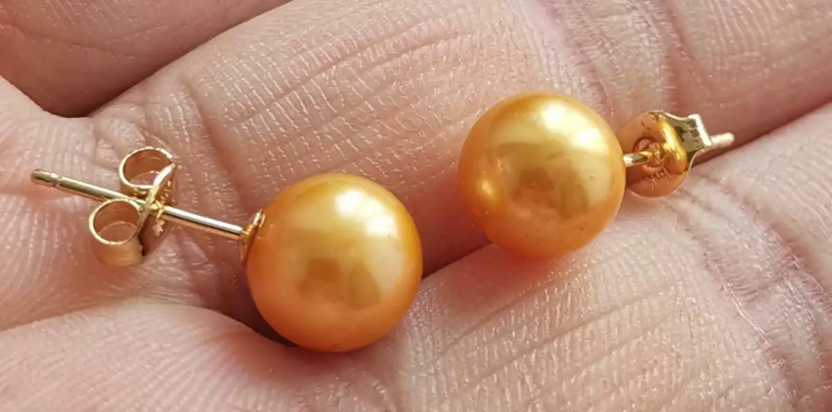 

LUXURIOUS AAA 8-9MM ROUND SOUTH SEA GOLD YELLOW PEARLS EARRING