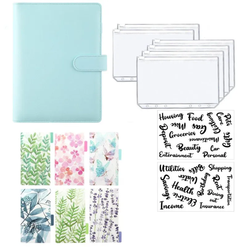 

A5 A6 PU Leather Notebook Binder Budget Planner Organizer 6 Ring Binder Cover 6 Binder Pockets And 6Pcs Index Page