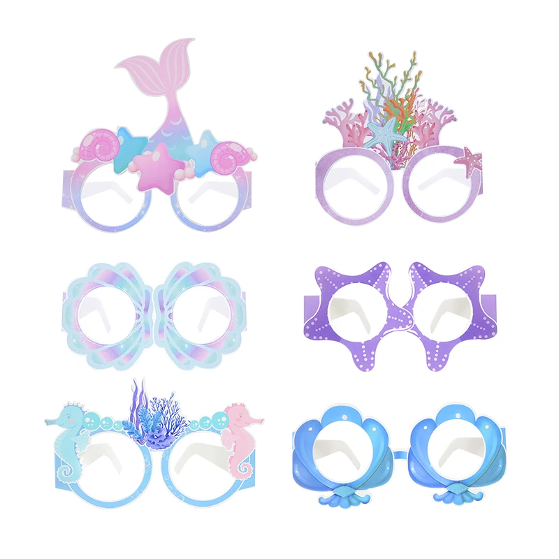 

6pcs Mermaid Party Paper Glasses Mermaid Birthday Party Decoration Under The Sea Theme Photo Booth Props Kids Favors Baby Shower