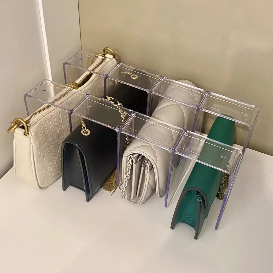 

3\4 Grids Wardrobe Divider Luxury Bag Storage Rack Handbag Storage Rack Shelf Transparent Purse Divider Shelf Bags Display Racks