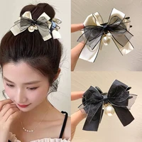 elegant big bow hair claw for women exquisite lace pearl shark clip high quality ball head hairpin korean hair accessories new