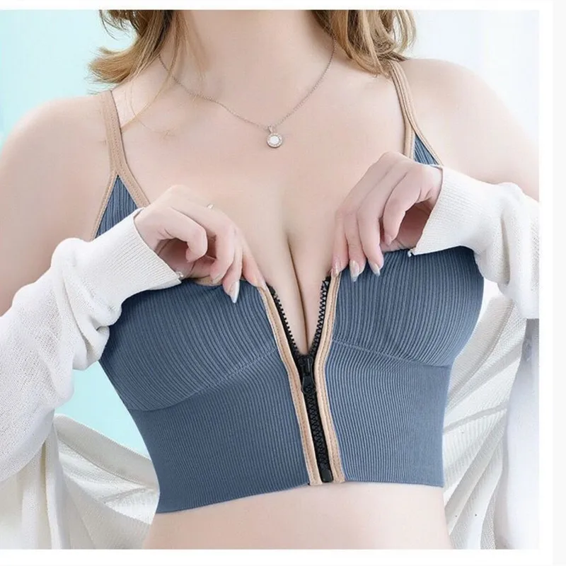 

Zipper Beautiful Back Sports bra Women's No Steel Ring With Chest Pad Wrap Chest