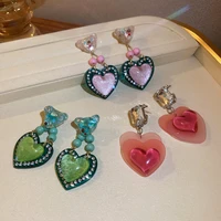 new korean jewelry acrylic cartoon bear earrings for girls sweet ear accessories resin love heart dangle pendientes colgantes