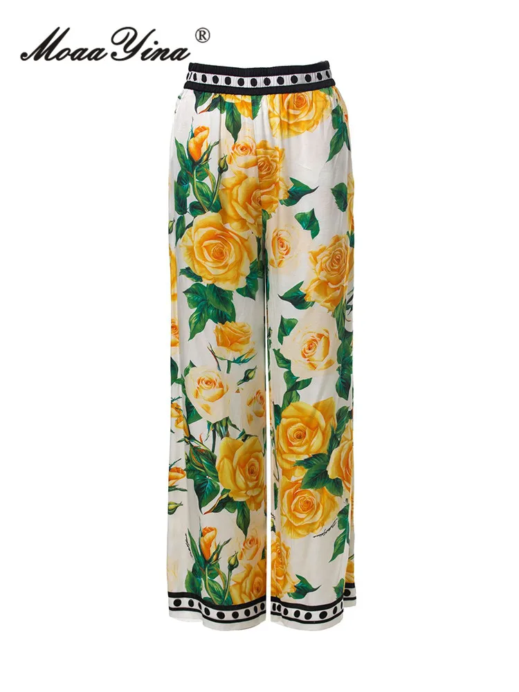 Женский Брючный комплект MoaaYina Летняя туника с цветочным принтом и широкие брюки