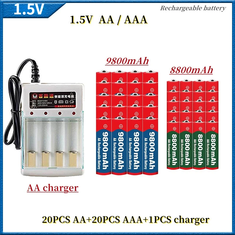 

100% original 1.5V AA9800mAh+AAA8800mAh,NiMH rechargeable battery, used for electronic toys, remote controls, razor+1.5V charger