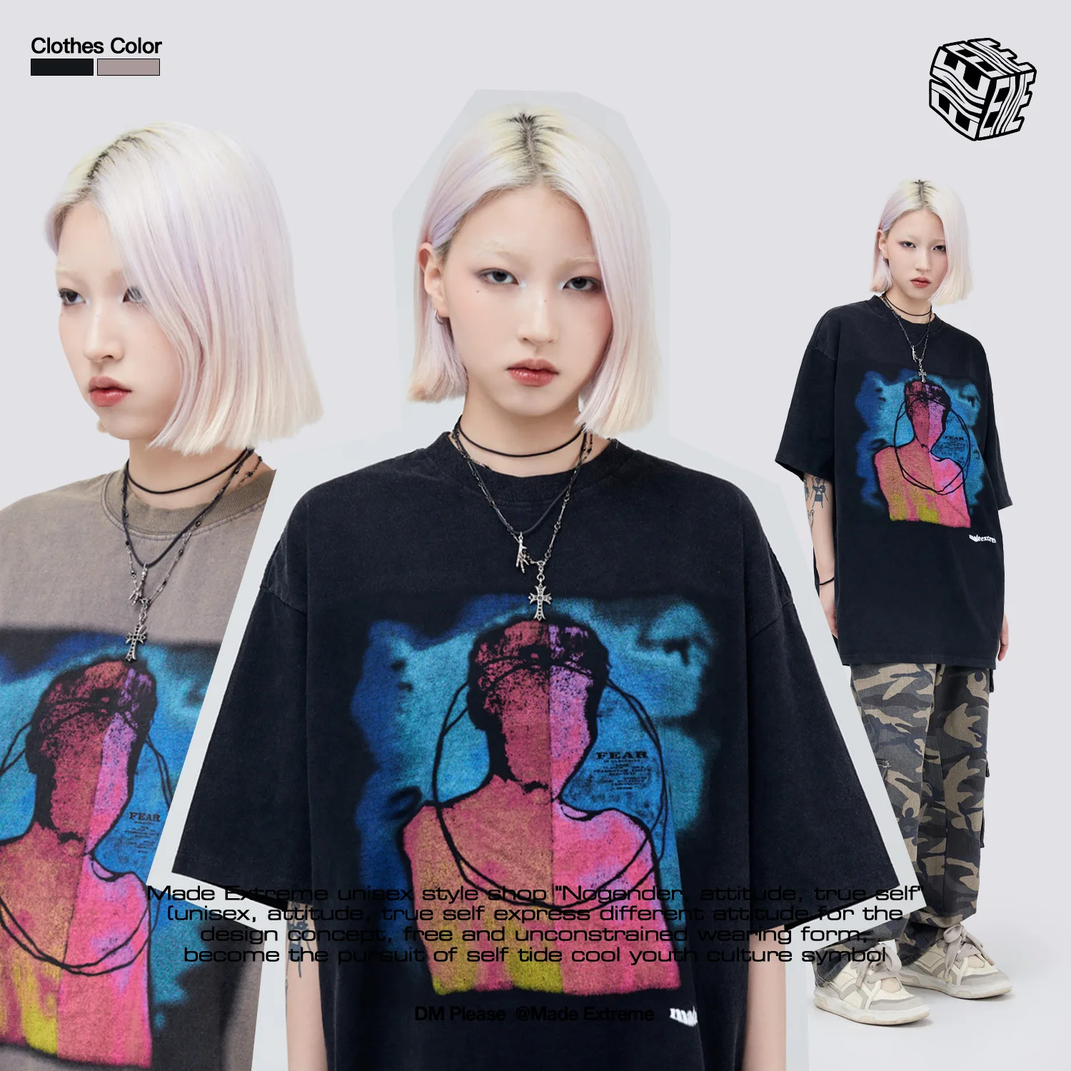 

MADEEXTREME Oil Painting Printing T-shirt Men's Washed Vintage Short Sleeve T-shirt Unisex Streetwear Graphic T Shirts