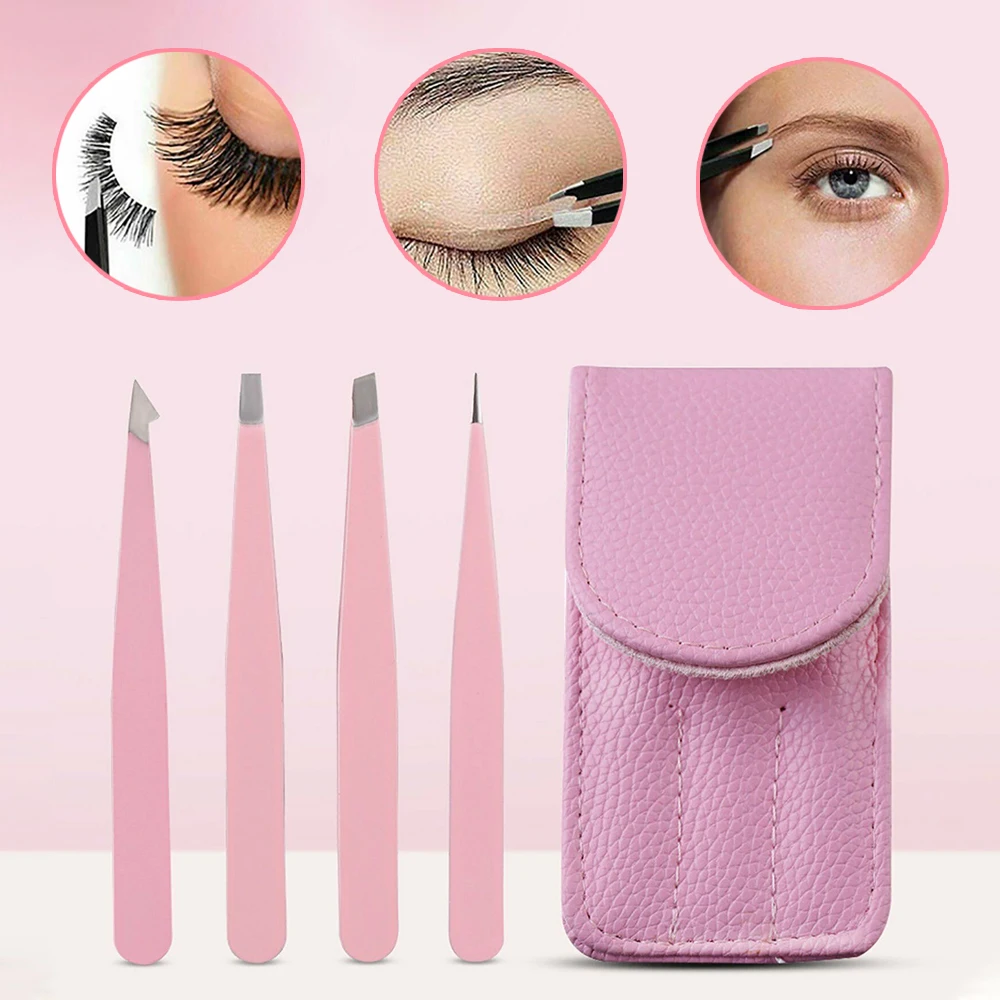 

4 Pcs High Quality Eyebrow Plucker Tweezers Eyebrow Trimming Set Precision Curved Tweezer for Eyelash Extension Eyebrow Tools