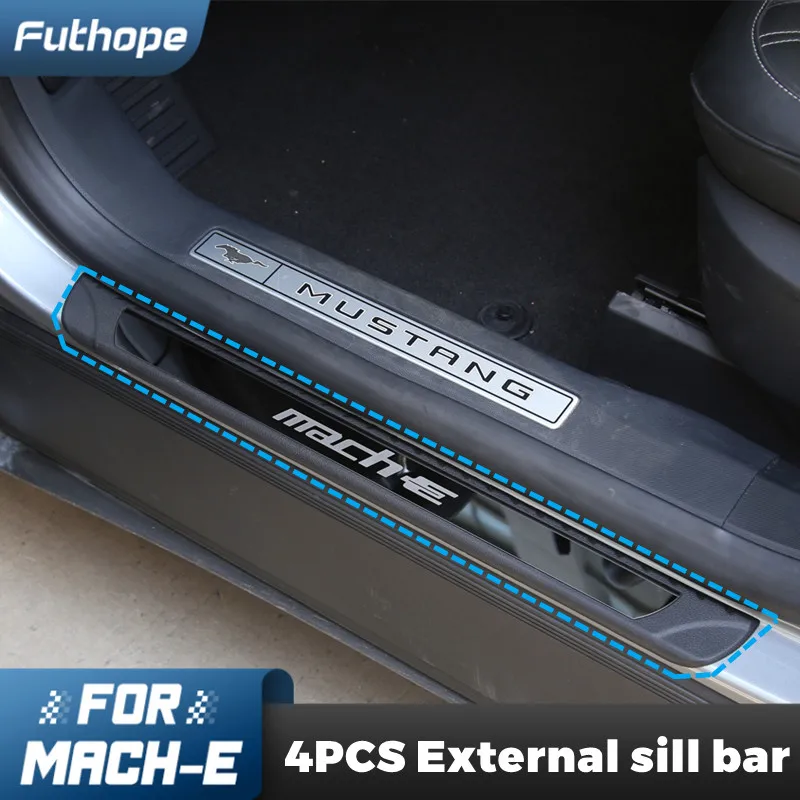 Futhope External Threshold Bar For Ford Mustang MACH-E 2021 2022 Welcome Pedal Door Anti-stepping Stickers Protection Ctickers