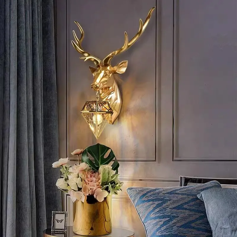 

Nordic Vintage Design Deer Head Wall Lamp Personality Creative Indoor Wall Lighting Resin Decor Bedroom Living Room Wall Art