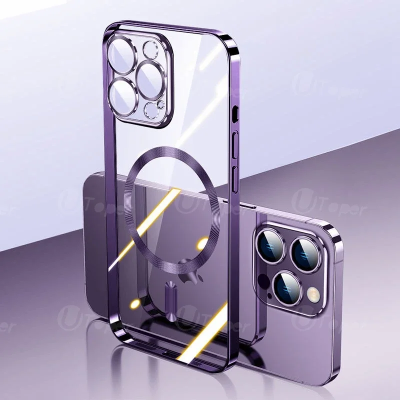 Роскошный розовый прозрачный магнитный чехол для беспроводной зарядки iPhone 15 14 13