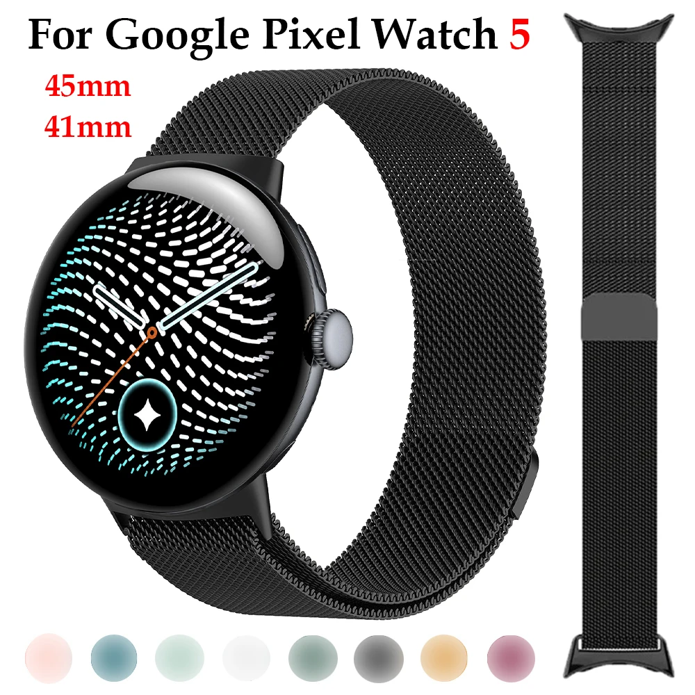 Фото Миланский ремешок для Google Pixel Watch 5 45 мм 41 мм, браслет из нержавеющей стали с магнитной застежкой для Pixel Watch 5 4 3 2 1. №1