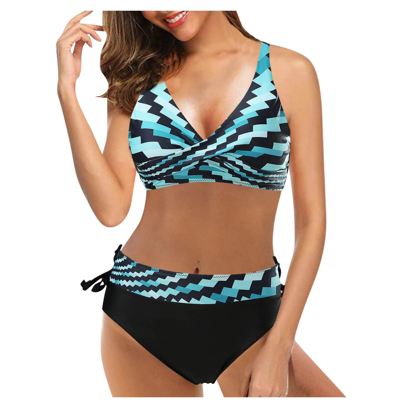 

Two Halter Swimsuit Print Set Piece Waist Women Ruched High Retro Vintage Bikini Swimwears Swimwears tankinis sexy swimsuit