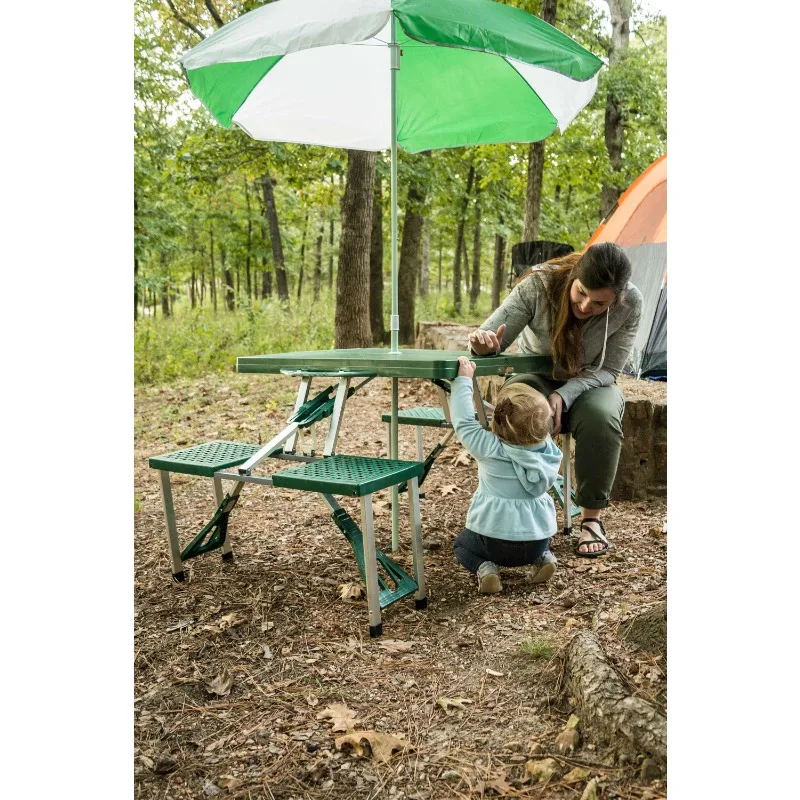 

Picnic Table and Umbrella Combo - Green - Heavy Duty Plastic - Square - G-915