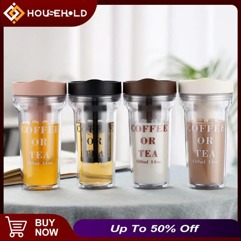 

Reusable Milk Tea Cup Transparent Casual Cup Double Layer Ins Fashionable Mugs Water Bottle Filter Water Cup Push Lid Coffee Cup