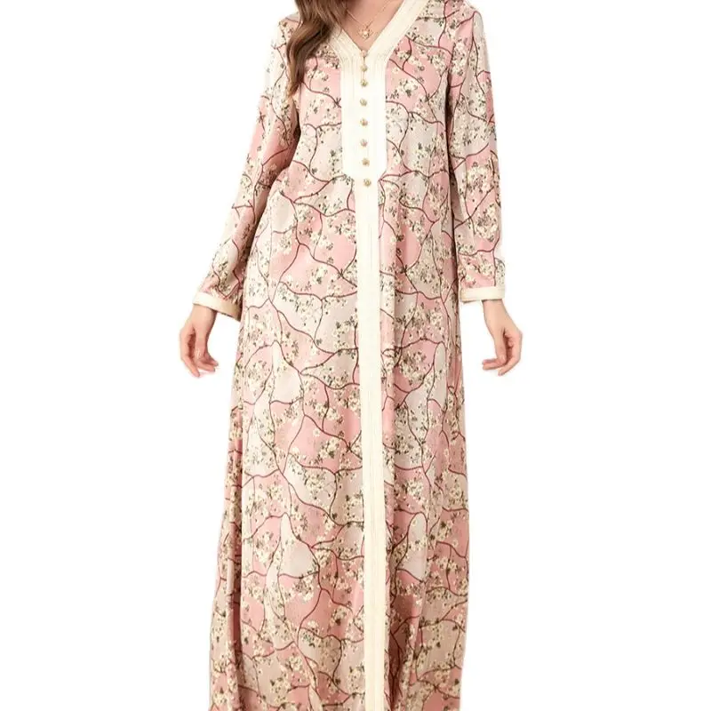 

Chic And Elegant Woman Dress Muslim Sets Floral Embroidery Guipure Lace Insert Belted Kaftan Marroco Abayat Party Dresses