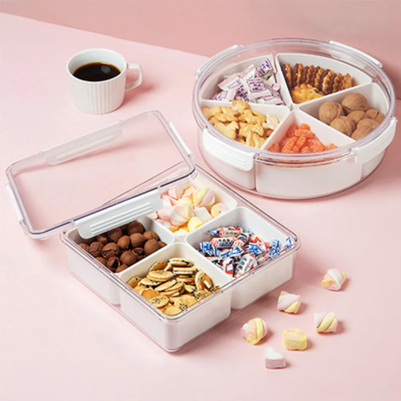 

Snack Tray Dried Fruit Box Living Room Fruit Plate Transparent Partitioned Fruit Vegetable Storage Box Multi Fresh-keeping Box