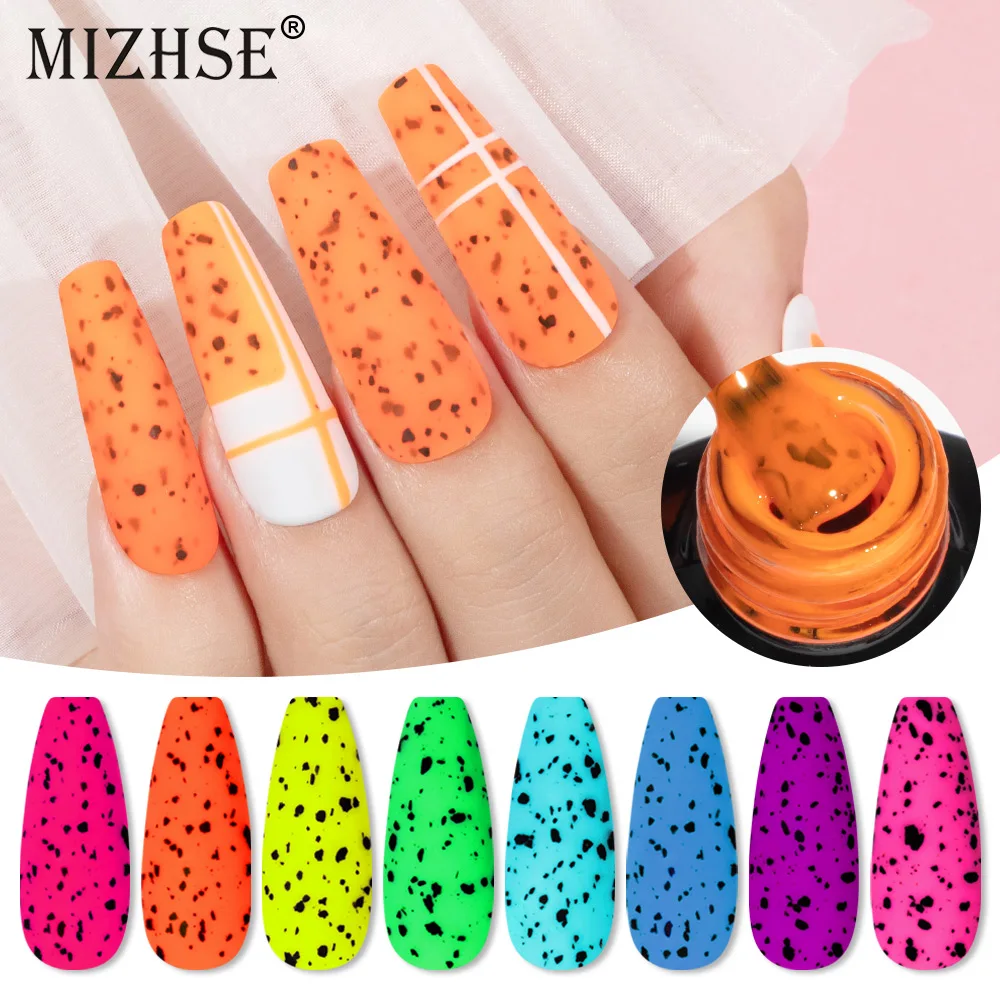 MIZHSE 7ML Neon Eggshell Gel Nail Polish Semi Permanent UV Gel Fluorescent Neon Color Nail Art Varnish Luminous Egg Effect