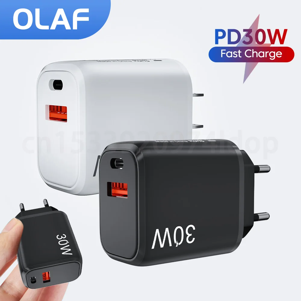 

Olaf PD 30W Quick Charge 3.0 USB Type C Charger Fast Mobile Phone Charger Dual Ports Wall Adapter For iPhone Samsung Xiaomi