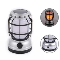 solar powered kerosene lamp portable camping light hanging tent lantern usb rechargeable with power outdoor travel
