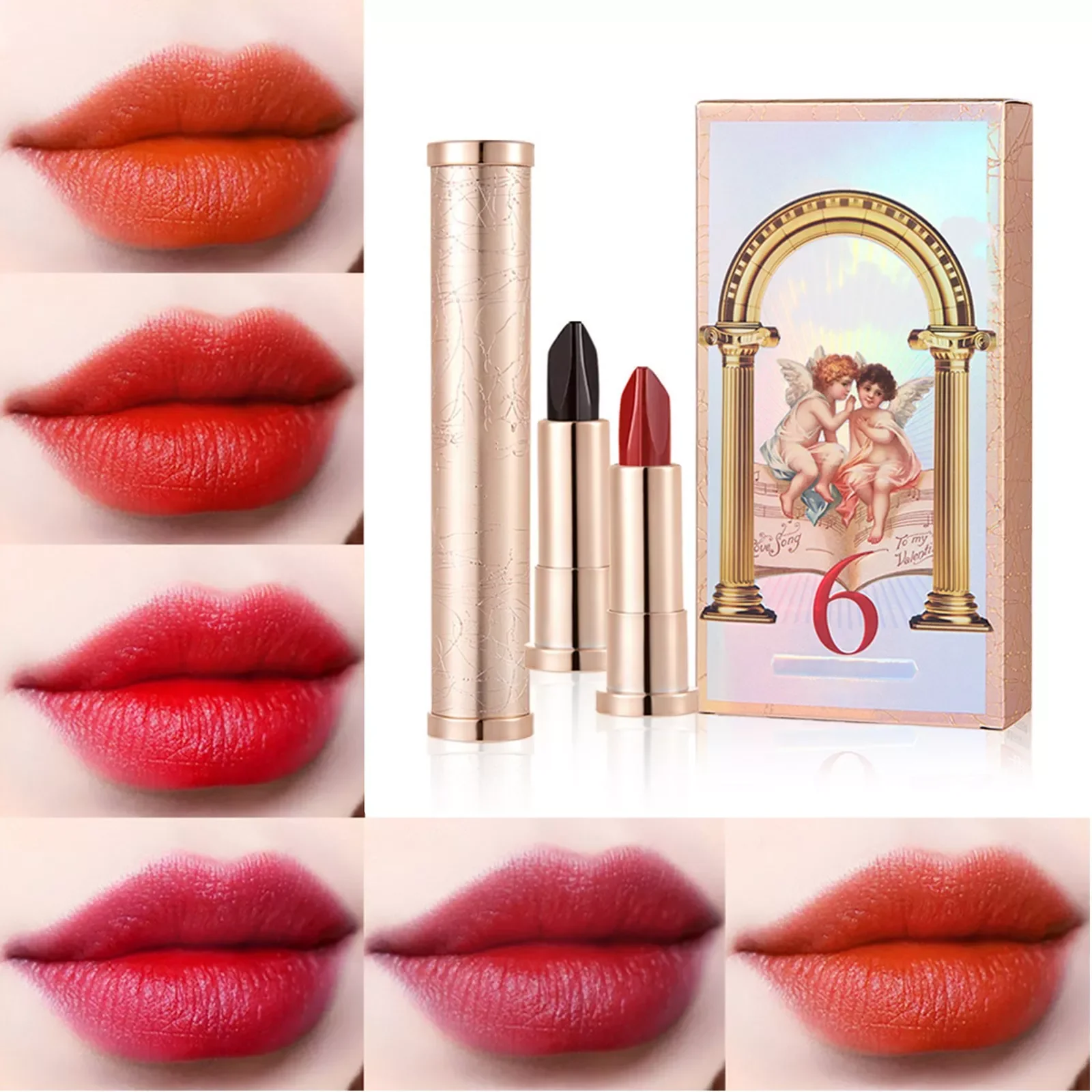 

NEW2023 Six Color Lipstick Double Tube Lipstick Mattes Not Easy To Makeup Cosmetics Lipstick Beauty Tube