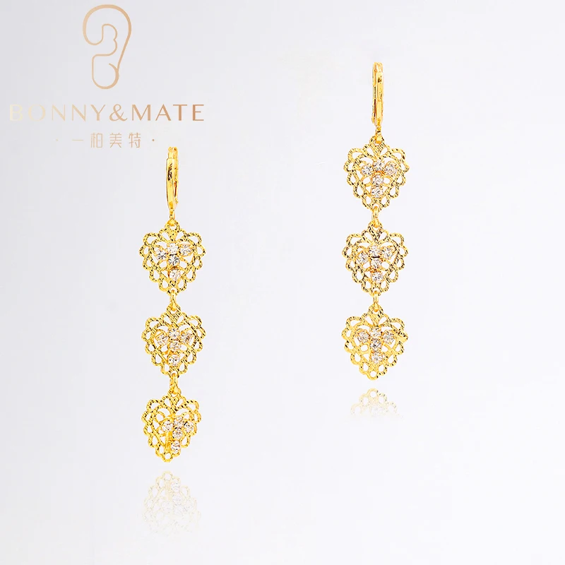 Элегантные циркониевые серьги в форме сердца с покрытием 24-каратным золотом