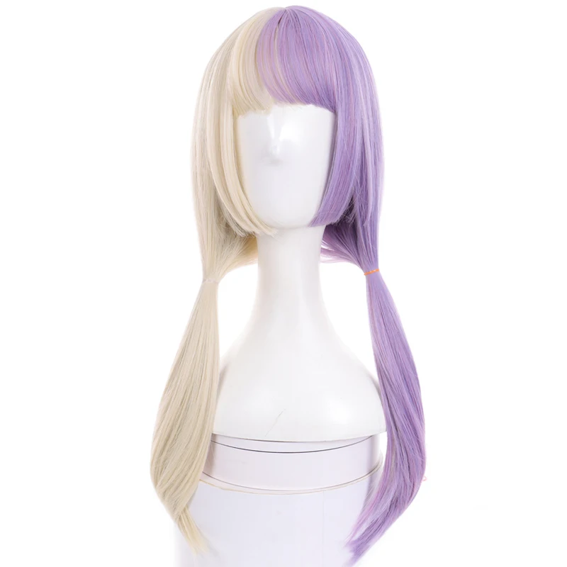 

long synthetic straight buckle wig with bang light purple Beige Two-tone wig high temperature fiber for women cosplay party