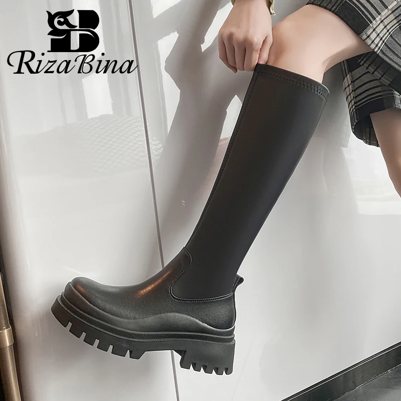 

RIZABINA 2023 New Women Long Boots Real Leather Winter Female Shoes Over Knee High Boots Fashion Casual Footwear Size 34-39