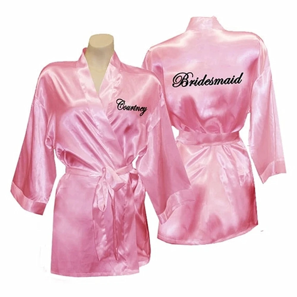 

personalized names titles bridesmaid bride printed wedding Bachelorette Bridesmaid satin pajamas robes bridal shower kiminos