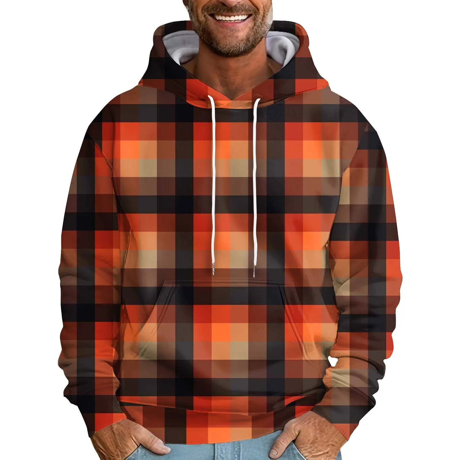 

Men Hoodies Spring And Autumn Hooded Plaid Pullover Fashion Casual Streetwear Sport Sweatshirt M-6xl Sudaderas Para Hombres