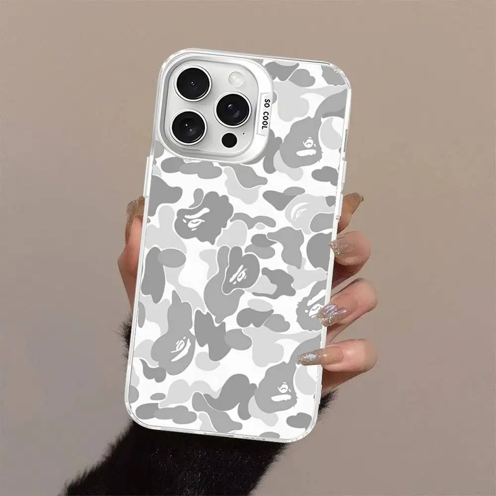 Фото Модный яркий чехол BAPE для iPhone 17 16 15 14 13 12 11 Pro Max Plus, цвет серебристый №1
