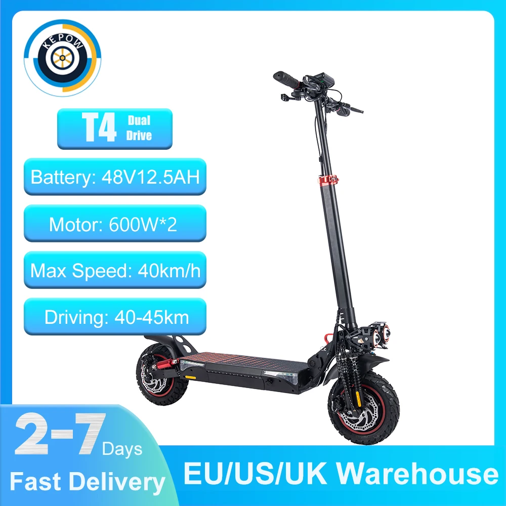 

Kepow Powerful T4 Dual Drive 1200W Electric Scooter 12.5Ah 40KM/H Adult E-scooter 10inch OFFroad Tire Foldable Scooter EU Stock