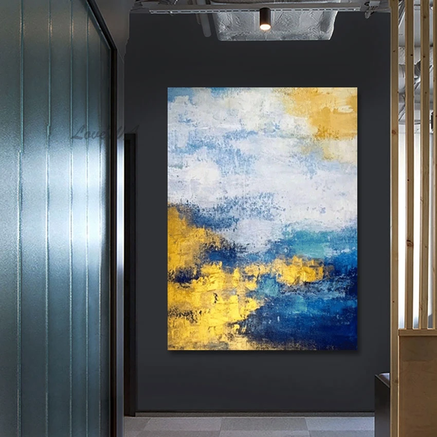 

Hand Painted Acrylic Abstract Simple Design Wall Art Blue Oil Painting Home Decoration Pieces Drawing Canvas Picture Artwork