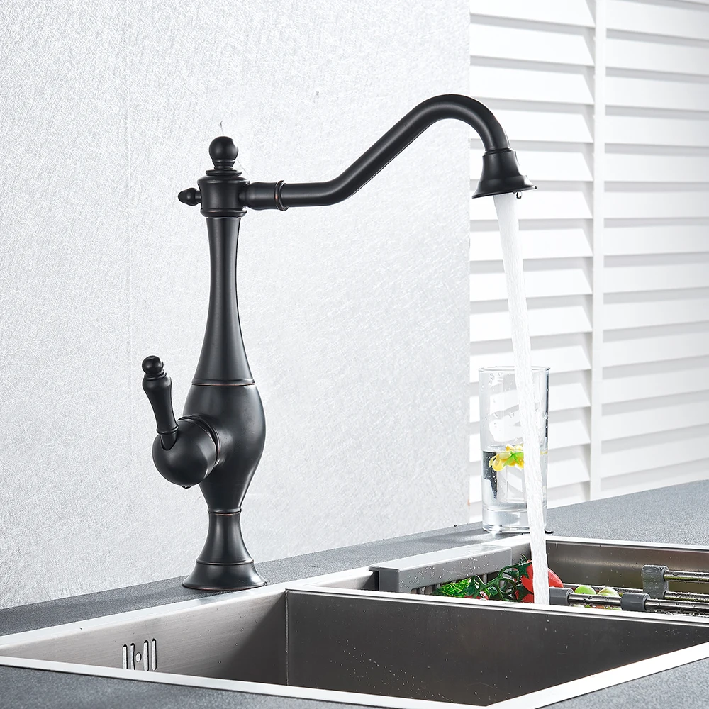 

Bronze Black Long Neck Kitchen Faucet Deck Mounted Rotate Spout Bathroom Kitchen Mixer Tap Hot Cold Water torneira da cozinha